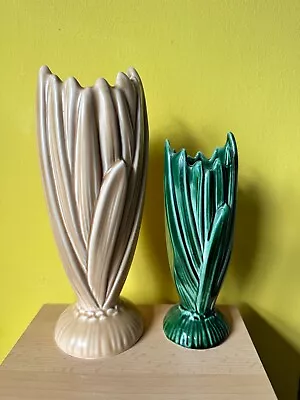 Buy 2 VINTAGE SYLVAC HYACINTH 7  And 9  Vases Green And Beige • 10£