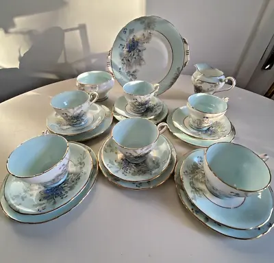 Buy Vintage Aynsley Teaset - Pale Blue 'forget-me-knot' Pattern 208211 - 21 Pieces • 65£