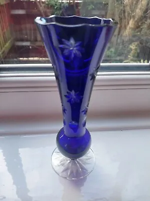 Buy Vintage Bohemian Cobalt Blue Cut To Clear 24%lead Glass Crystal Posy Vase 15cm • 22£