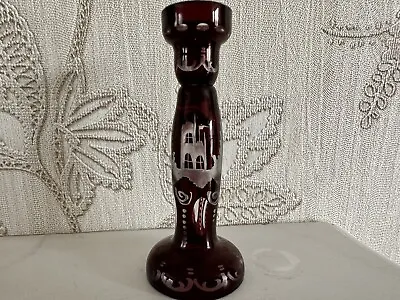 Buy Unusual Vintage Antique Engraved Ruby Glass  Candlestick Holder • 12£