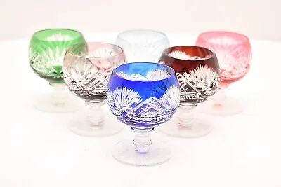 Buy Vtg Set 6 Bohemian Czech Cut To Clear Crystal Wine Cocktail Glasses Multi Color • 196.46£