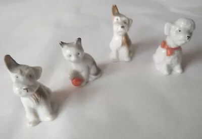 Buy Set Of 4 Small China Figures 3 Dogs + 1 Cat With Ball • 11.95£