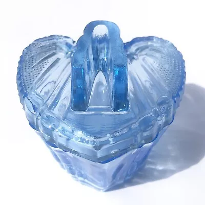 Buy Art Deco Blue Glass Vanity Trinket Pot Heart Shape Lidded Bowl Pressed 1930s • 12£