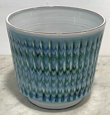 Buy STUDIO POTTERY PLANTER Blue / Green Signed Double Fish Mark • 14.95£