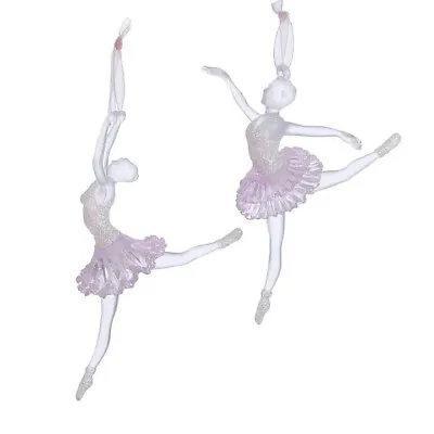 Buy Kurt Adler Set Of 2 Clear & Pink Frosted Acrylic Ballerina Christmas Ornaments • 14.35£
