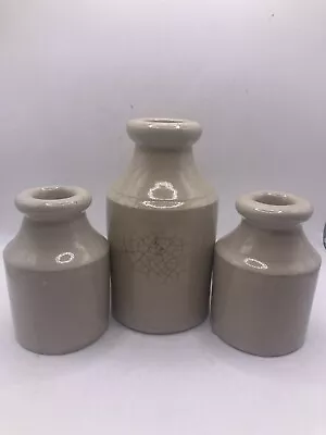 Buy 3 Old Off White Stoneware Jars And Pots, Wedding Decor, Florist (A) • 12£