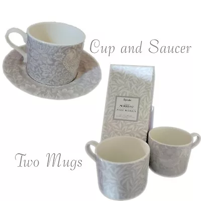 Buy SPODE Pure Morris Willow Bough And Strawberry Thief Set Of 2 Mugs/Cup And Saucer • 8.99£