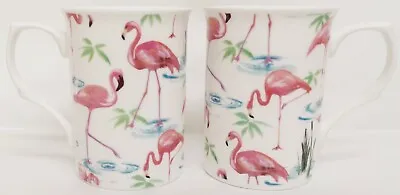 Buy Flamingos Mugs Set 2 Fine Bone China Pink Scenes Castle Cups Hand Decorated UK • 15.60£
