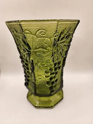 Buy Vintage 1930-40's Anchor Hocking Green Harvest Grape Pattern 8 Sided Vase • 26.44£