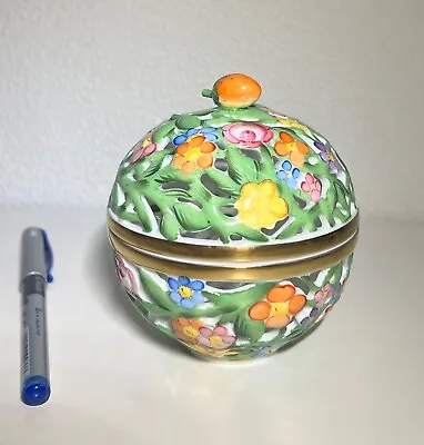 Buy Herend Hungary Handpainted Floral Reticulated Trinket Box 6213 • 49£