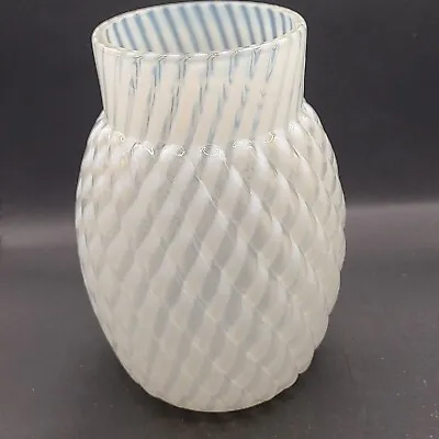 Buy Fenton French Opalescent Spiral Optic Vase In White & Clear. Vtg. 1998 • 61.49£