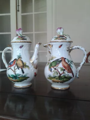 Buy Pair Antique DRESDEN/MEISSEN Mini Coffee Pot BIRDS & INSECTS AUGUSTUS REX Mark • 500£