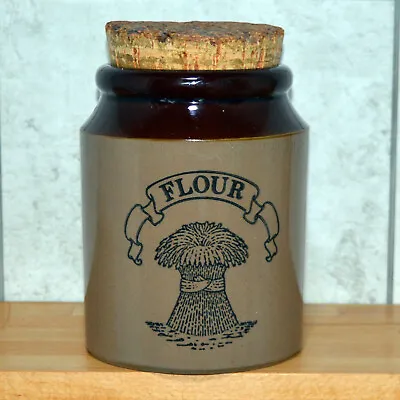 Buy Vintage Flour Jar Storage Stoneware Pot Salt Glazed  With Original Cork Lid  • 7£