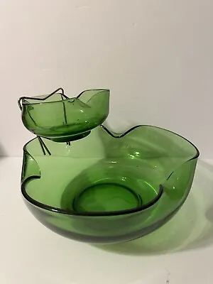 Buy MCM Vintage Anchor Hocking Avocado Green Glass Chip And Dip Set Bowl 9.25” • 37.60£