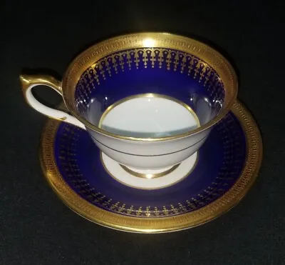 Buy Aynsley 7081 Hertford Tea Cup & Saucer Cobalt Blue & Gold Gilt England In EUC • 72.05£