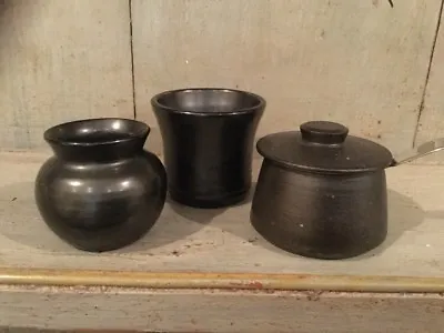 Buy Prinknash Dark Brown Pottery Vase & Similar Pot & Lidded Jam / Condiment Pot • 24£