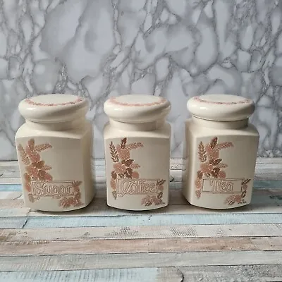 Buy HORNSEA Pottery Pink Floral Tea Coffee Sugar Cannisters • 19.99£