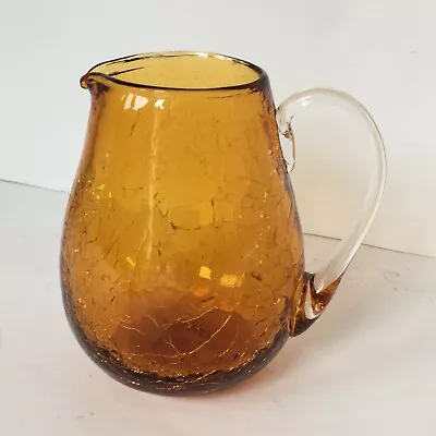 Buy Amber Crackle Glass Pitcher Mini Vase Yellow Gold Hand Blown EUC 3.5” Creamer • 14.17£