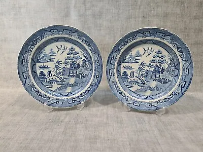 Buy X2 Antique Willow Pattern Swansea Pottery Plates #197 • 45£
