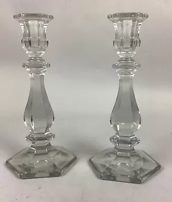 Buy Set Of 2 Candle Stick Holders Clear Glass Crystal Heavy Hex Base - 11”H • 47.44£