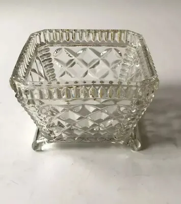 Buy Vintage Square Clear Glass Diamond Design Dish With Two Bar Feet. • 5£