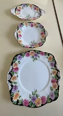 Buy 3 Vintage Paragon Mums Pattern Handled Serving Plates Dishesmint Fine Bone China • 124.67£