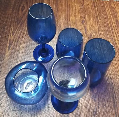 Buy COBALT BLUE GLASSWARE GOBLETS GLASSES, Ash Tray Set Of 5 • 33.21£