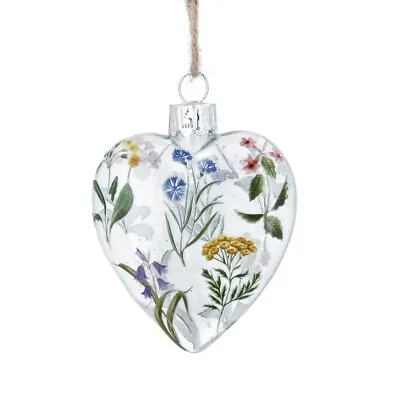 Buy Gisela Graham Meadow Floral Glass Heart Easter Decoration With Rustic Twine • 7.99£