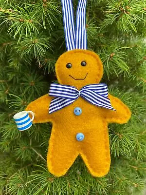 Buy Felt Gingerbread Man Christmas Decorations Cornish Cornwall Cornishware TGGreen  • 7.50£