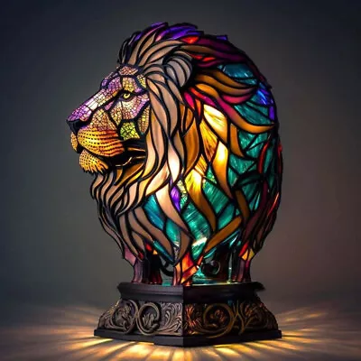 Buy Stained Resin Animal Night Light Resin Stained Glass Bedside Light Home Ornament • 15.59£