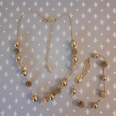 Buy M & S Gold Tone Beaded Necklace & Bracelet Set Sparkly Stone Detail • 6.99£