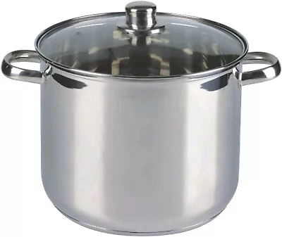 Buy Deep Induction Stainless Steel Stockpot Soup Stew Stock Pot Pan With Glass Lid • 20.95£