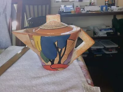 Buy Clarice Cliff Mma 1993 Art Deco Autumn Teapot Orange Teapot Vintage • 39.05£