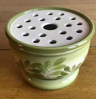 Buy Jersey Pottery Planter With Separate Holed Lid.  Green Floral Design. Frog Vase. • 10£