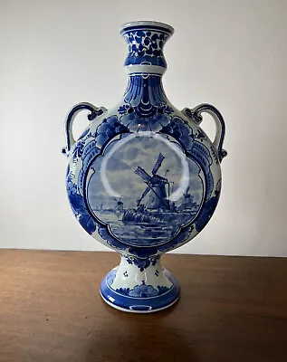 Buy Vintage Royal Delft Vase Porceleyne Fles - Windmill Moon Flask 1961 - 29cm • 90£