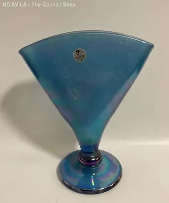 Buy Vintage Fenton Hand Blown Blue Iridescent Crackle Glass Vase • 15.34£