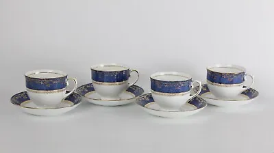 Buy X 4 Vintage Salisbury Fine Bone China Tea Cups & Saucers Blue & Gold • 24.99£
