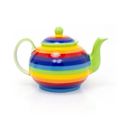 Buy Hand Painted Rainbow Striped Traditional Ceramic 1 Litre Family Teapot • 21.99£
