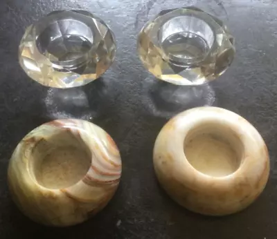 Buy 4x Vintage Onyx Marble Crystal Glass Tea Light Candle Holders In Good Condition • 0.99£