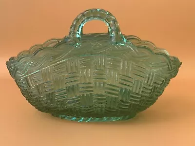 Buy Vintage Green Pressed Glass Posy Basket - Rare • 9.99£