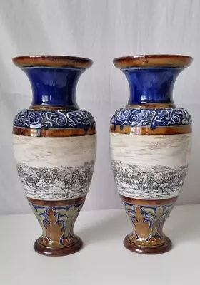 Buy Antique Pair Hannah Barlow  Doulton Lambeth Vases Sheep Grazing. • 595£