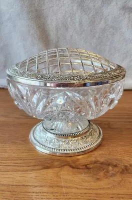Buy Mayell Lead Crystal Glass Rose Bowl Vase With Silver Metal Frog Flower Lid • 18£