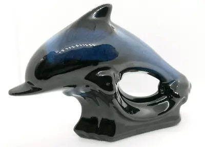 Buy Blue Mountain Pottery Leaping Dolphin 12cm Blue/Green Black Drip Glaze • 19£