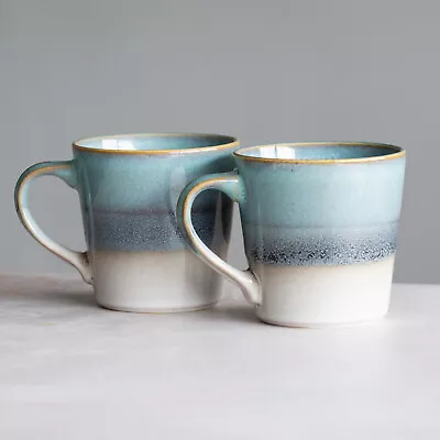 Buy Set Of 2 Grey & Blue Fade Coffee Mugs 400ml Stoneware Reactive Glazed Tea Cups • 18£