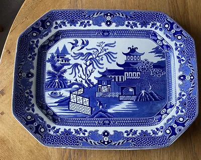 Buy ANTIQUE Early 19th  CENTURY   BLUE WILLOW  PATTERN Extra Large SERVING PLATTER • 199.99£