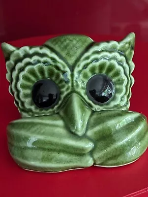 Buy Vintage Green Ceramic Owl With Big Black Eyes -  Unbranded • 2.99£