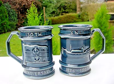 Buy Pair Of Holkam Pottery RNLI 150th Anniversary Mug Steel Blue Made In England • 16£
