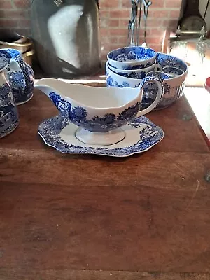 Buy Spode Italian Sauce/gravy Boat And Saucer 2 Chips On Drip Tray (Db) • 24£