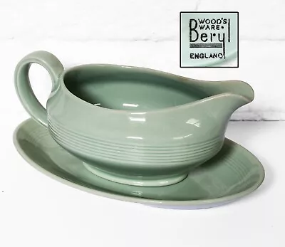 Buy Vintage Wood's Ware Beryl Green Gravy Boat And Saucer. Utility Ware Ceramics • 17.99£