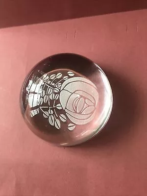 Buy Beautiful Floral Etched Glass Clear Paperweight • 15£